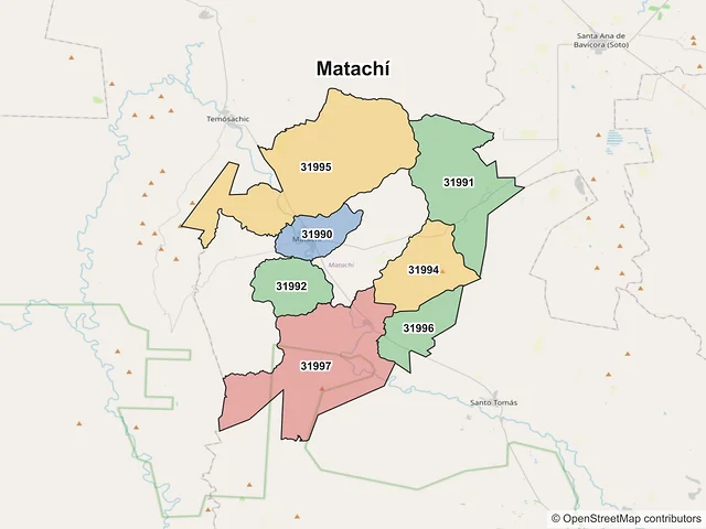 Mapa de códigos postales de Matachí, Chihuahua