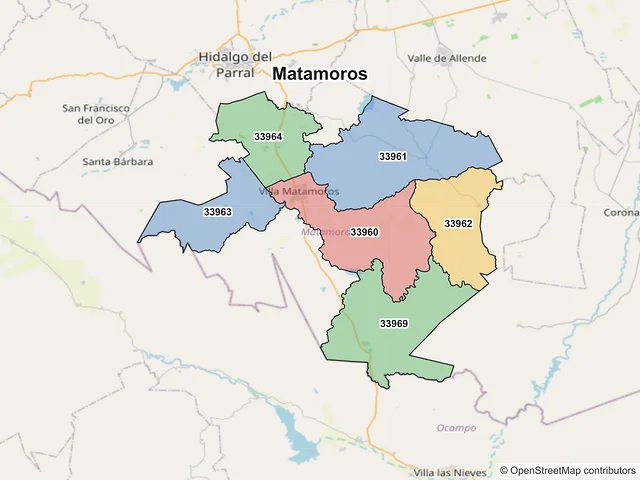 Mapa de códigos postales de Matamoros, Chihuahua