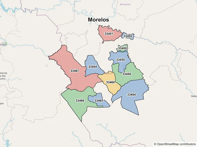 Mapa de códigos postales de Morelos, Chihuahua