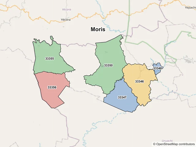 Mapa de códigos postales de Moris, Chihuahua