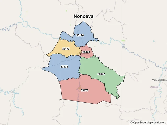 Mapa de códigos postales de Nonoava, Chihuahua