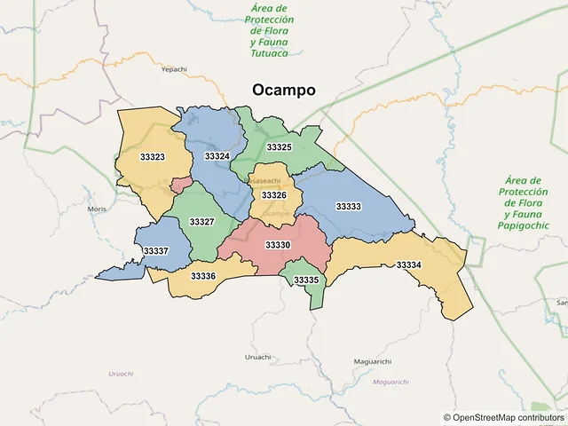 Mapa de códigos postales de Ocampo, Chihuahua