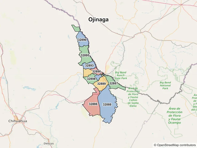 Mapa de códigos postales de Ojinaga, Chihuahua