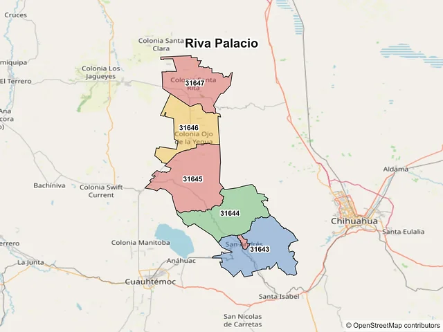 Mapa de códigos postales de Riva Palacio, Chihuahua