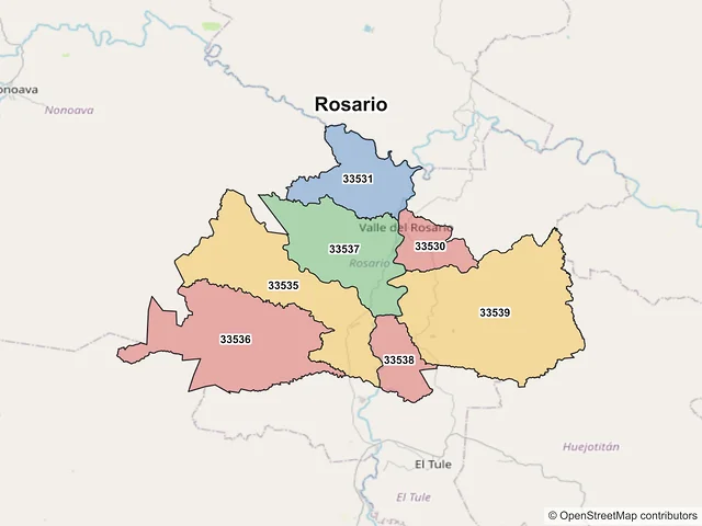 Mapa de códigos postales de Rosario, Chihuahua