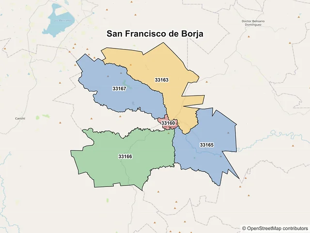 Mapa de códigos postales de San Francisco de Borja, Chihuahua