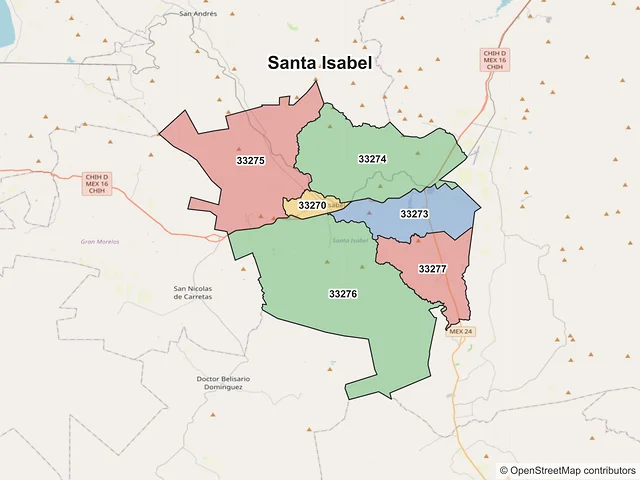 Mapa de códigos postales de Santa Isabel, Chihuahua