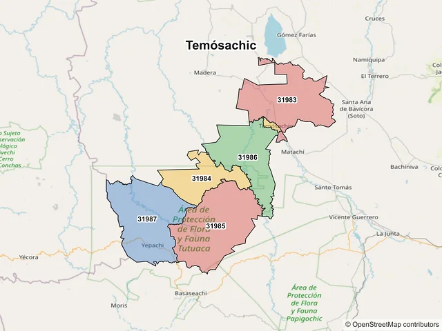 Mapa de códigos postales de Temósachic, Chihuahua