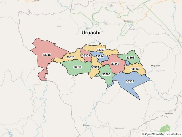 Mapa de códigos postales de Uruachi, Chihuahua