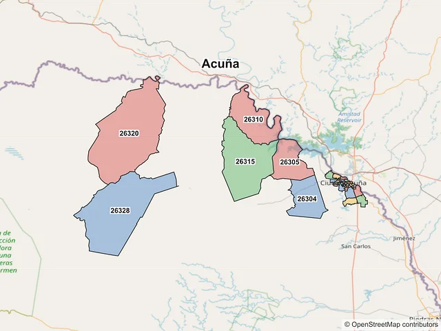 Mapa de códigos postales de Acuña, Coahuila de Zaragoza