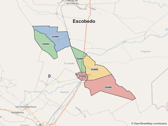 Mapa de códigos postales de Escobedo, Coahuila de Zaragoza