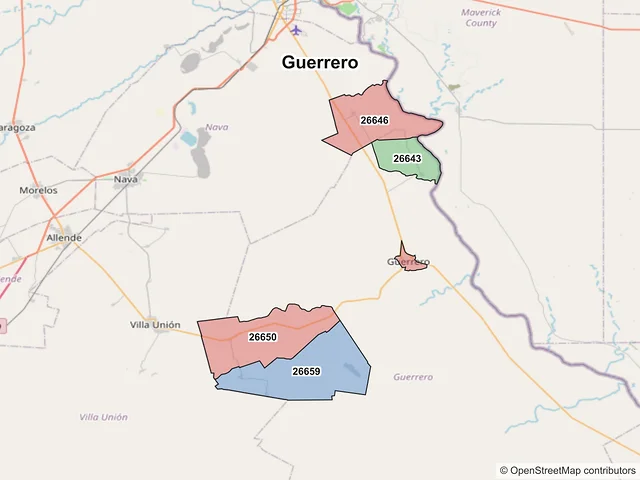 Mapa de códigos postales de Guerrero, Coahuila de Zaragoza