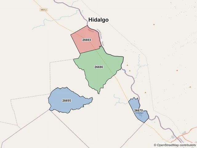Mapa de códigos postales de Hidalgo, Coahuila de Zaragoza