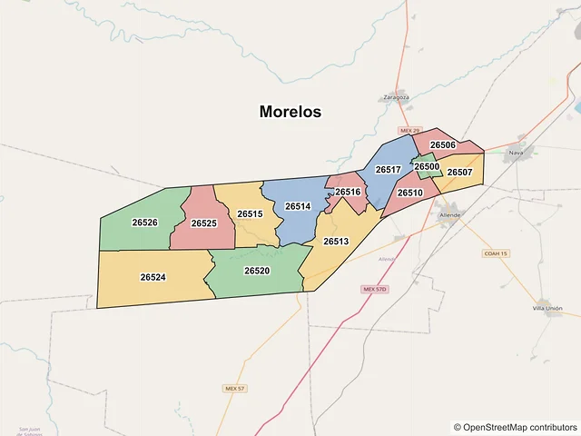 Mapa de códigos postales de Morelos, Coahuila de Zaragoza