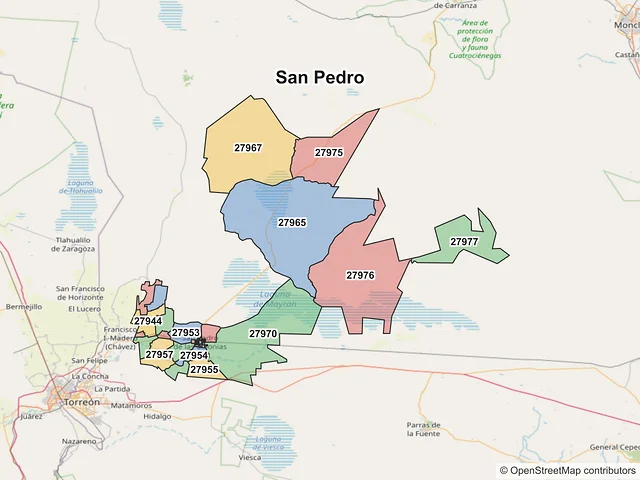Mapa de códigos postales de San Pedro, Coahuila de Zaragoza