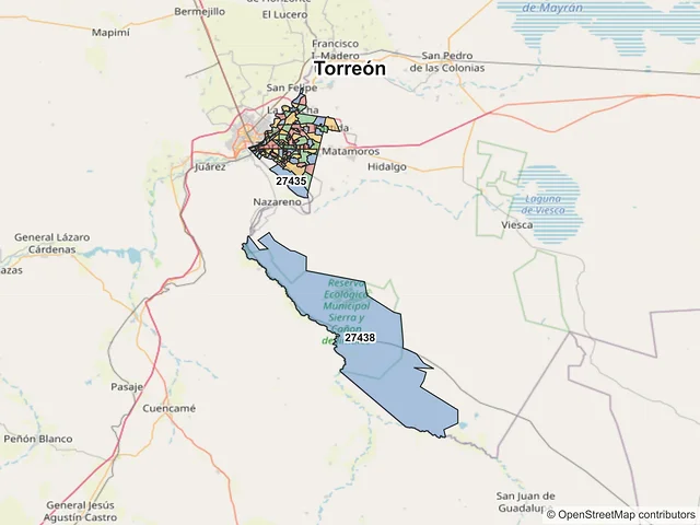 Mapa de códigos postales de Torreón, Coahuila de Zaragoza