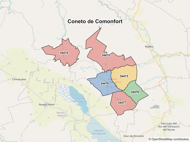 Mapa de códigos postales de Coneto de Comonfort, Durango