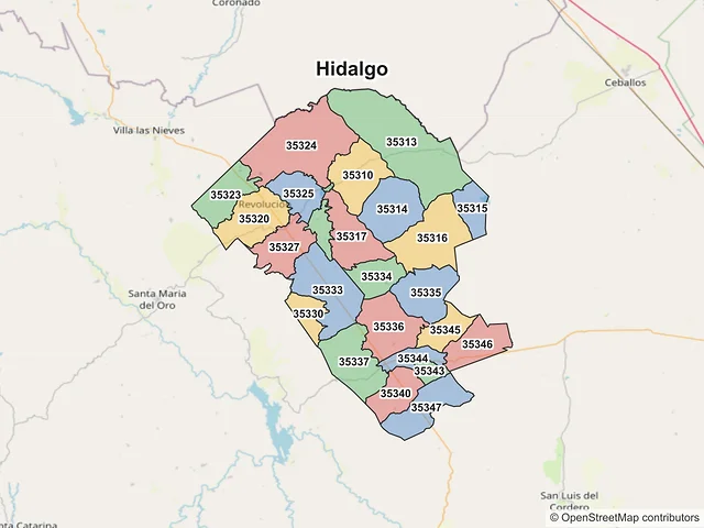 Mapa de códigos postales de Hidalgo, Durango
