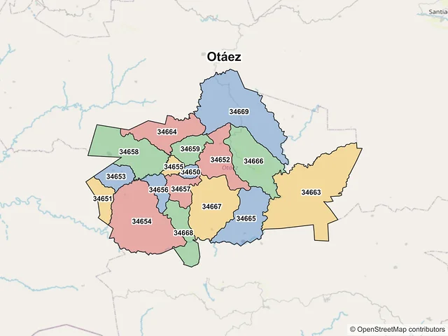 Mapa de códigos postales de Otáez, Durango