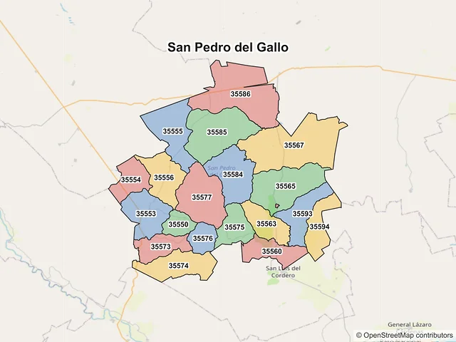 Mapa de códigos postales de San Pedro del Gallo, Durango