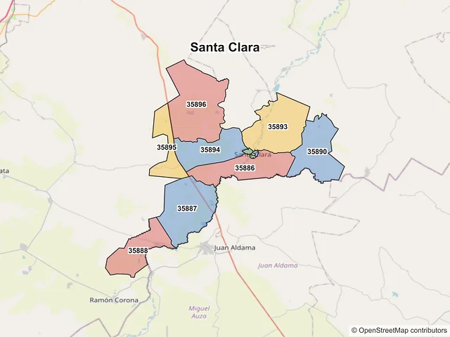 Mapa de códigos postales de Santa Clara, Durango