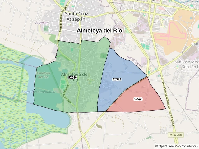 Mapa de códigos postales de Almoloya del Río, México