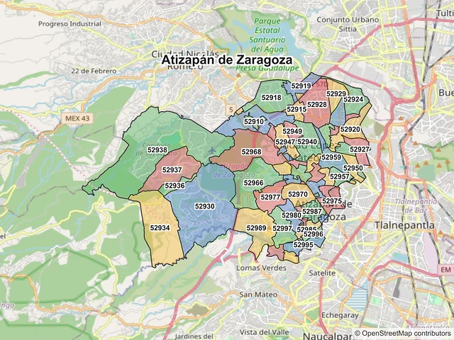 Mapa de códigos postales de Atizapán de Zaragoza, México