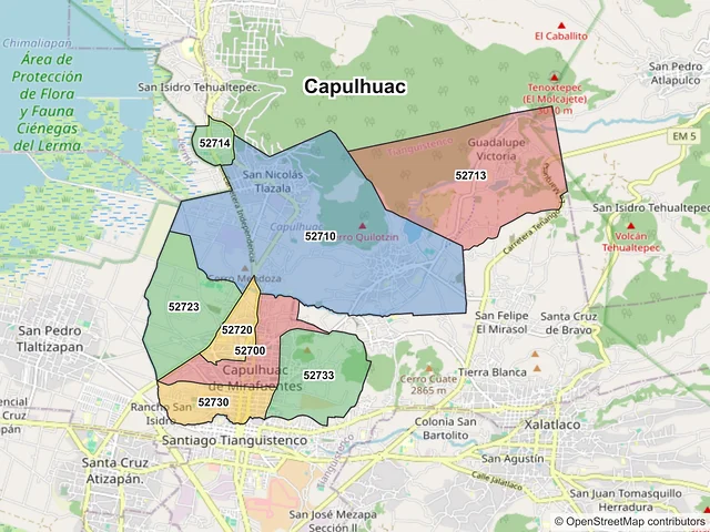Mapa de códigos postales de Capulhuac, México