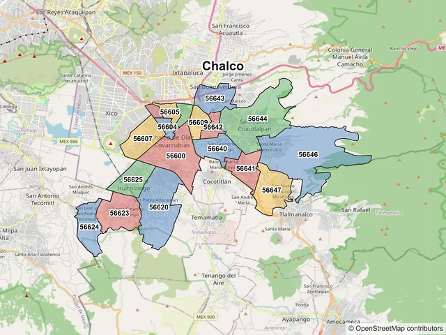 Mapa de códigos postales de Chalco, México