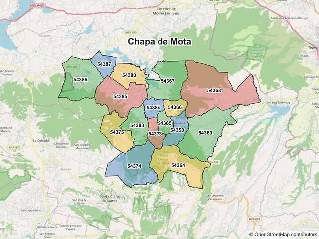Mapa de códigos postales de Chapa de Mota, México