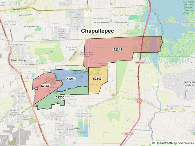 Mapa de códigos postales de Chapultepec, México