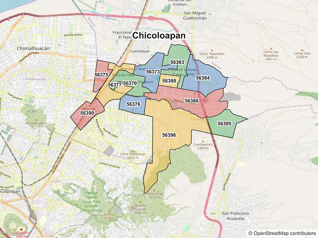 Mapa de códigos postales de Chicoloapan, México