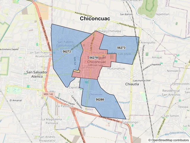 Mapa de códigos postales de Chiconcuac, México