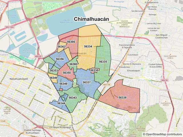 Mapa de códigos postales de Chimalhuacán, México