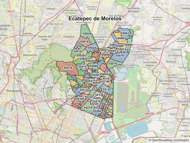 Mapa de códigos postales de Ecatepec de Morelos, México