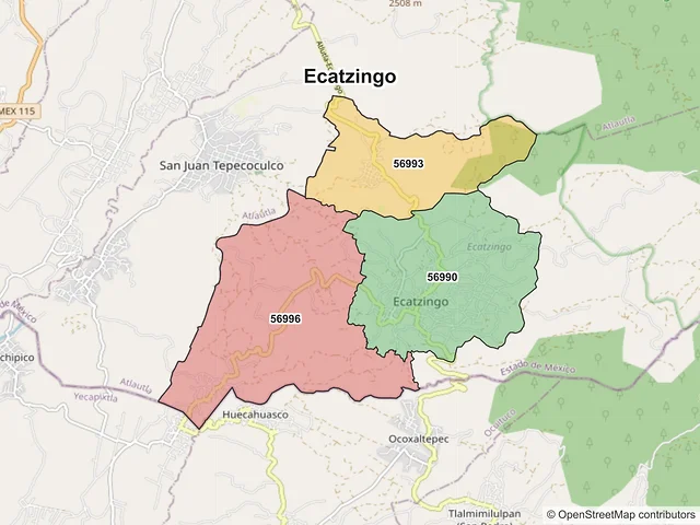 Mapa de códigos postales de Ecatzingo, México