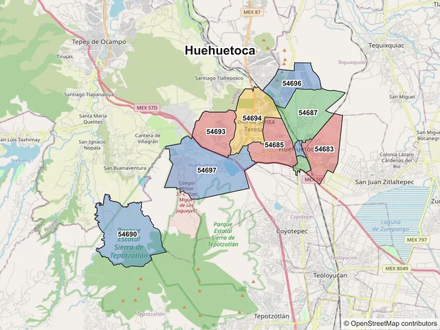 Mapa de códigos postales de Huehuetoca, México