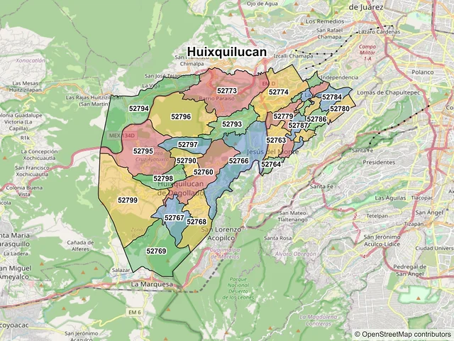 Mapa de códigos postales de Huixquilucan, México