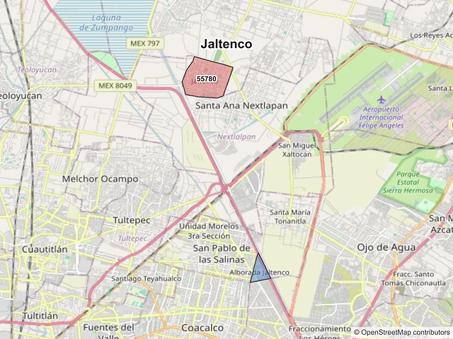 Mapa de códigos postales de Jaltenco, México