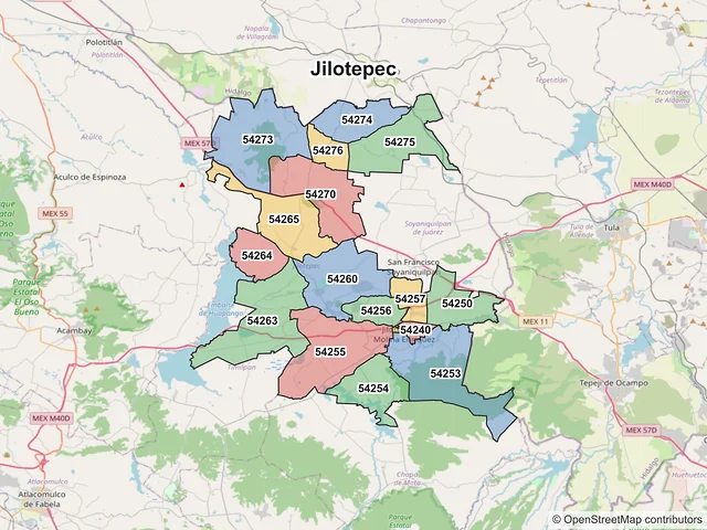 Mapa de códigos postales de Jilotepec, México