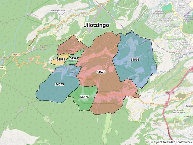 Mapa de códigos postales de Jilotzingo, México
