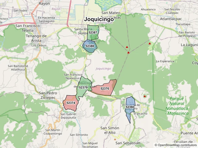 Mapa de códigos postales de Joquicingo, México