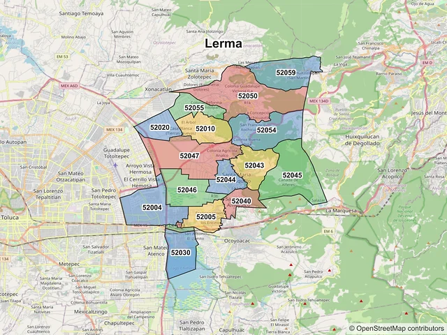 Mapa de códigos postales de Lerma, México
