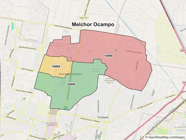 Mapa de códigos postales de Melchor Ocampo, México