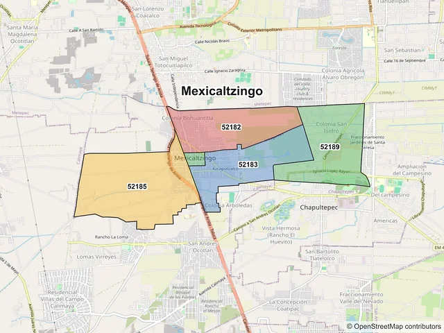 Mapa de códigos postales de Mexicaltzingo, México