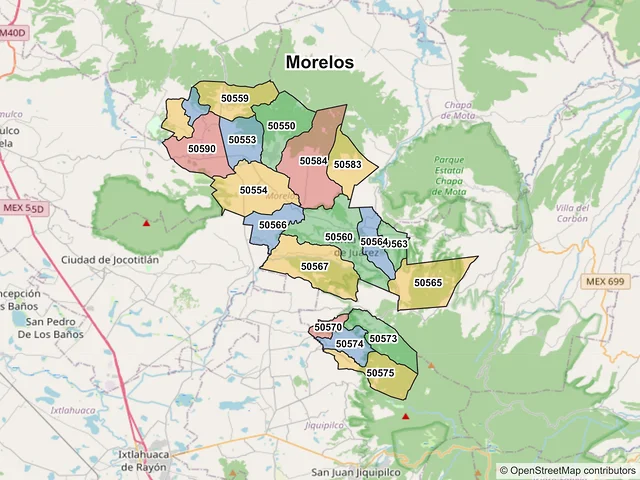 Mapa de códigos postales de Morelos, México
