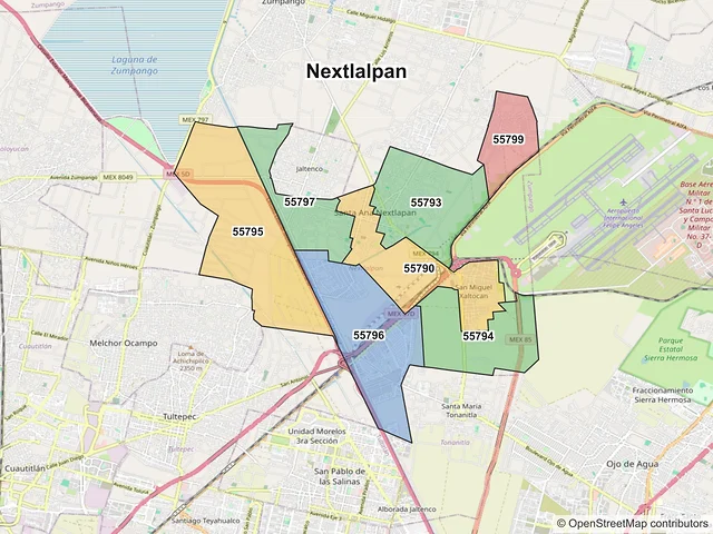 Mapa de códigos postales de Nextlalpan, México