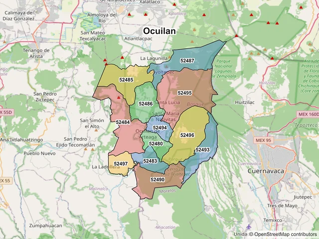 Mapa de códigos postales de Ocuilan, México