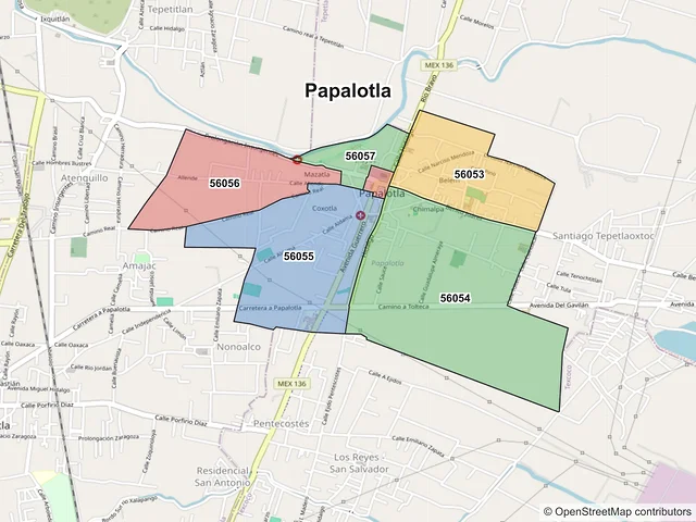 Mapa de códigos postales de Papalotla, México