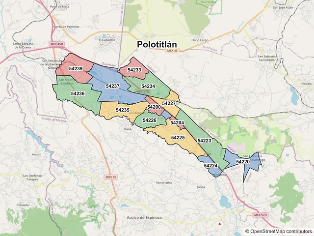 Mapa de códigos postales de Polotitlán, México